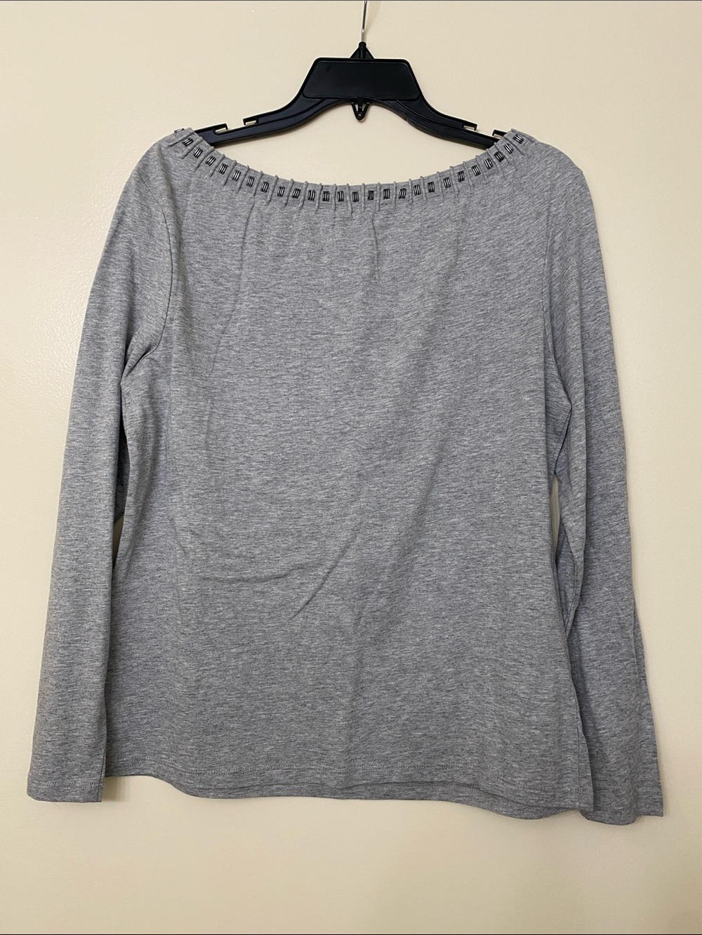 Talbots Heather Gray Long-Sleeve Top with Embellished Scoop Neck - Picture 3 of 4